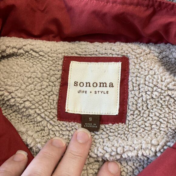 Sonoma  Faux Fur Lined Hoodie Vest Zip & Button Red, Women's Sz S Fall Outdoors - Picture 10 of 10